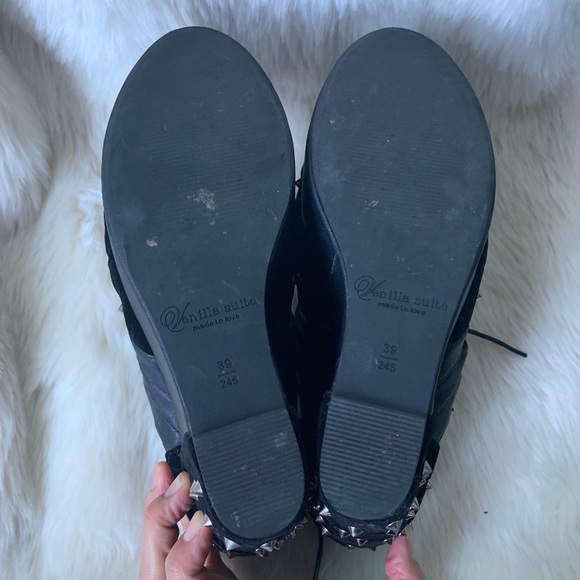 5"Black Spiky Punk Platform Laced Up Ankle Booties - Picture 6 of 8